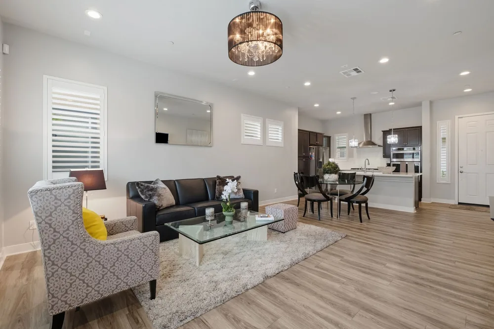 Open-concept living and dining room